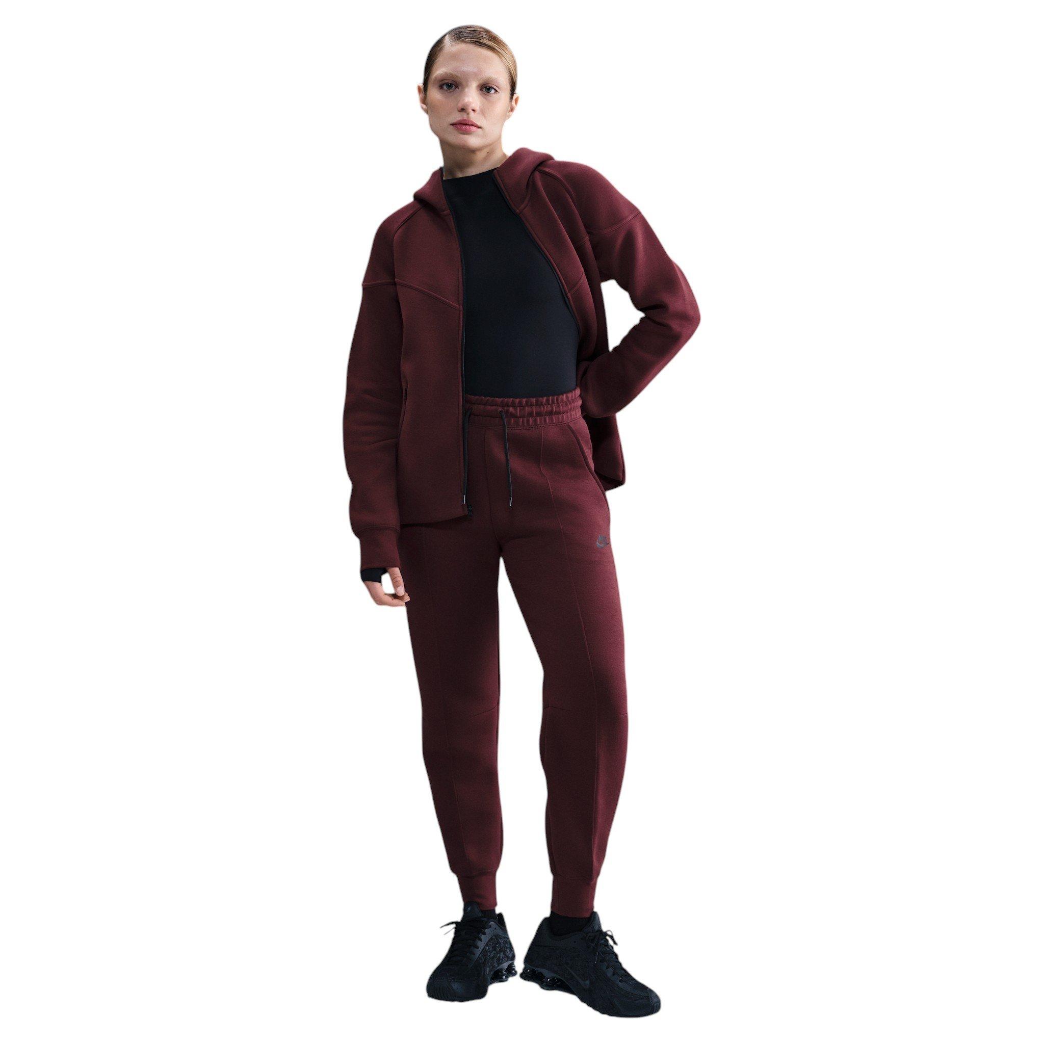 Nike Women's Sportswear Tech Fleece Mid-Rise Joggers - Maroon/Black - MAROON/BLACK